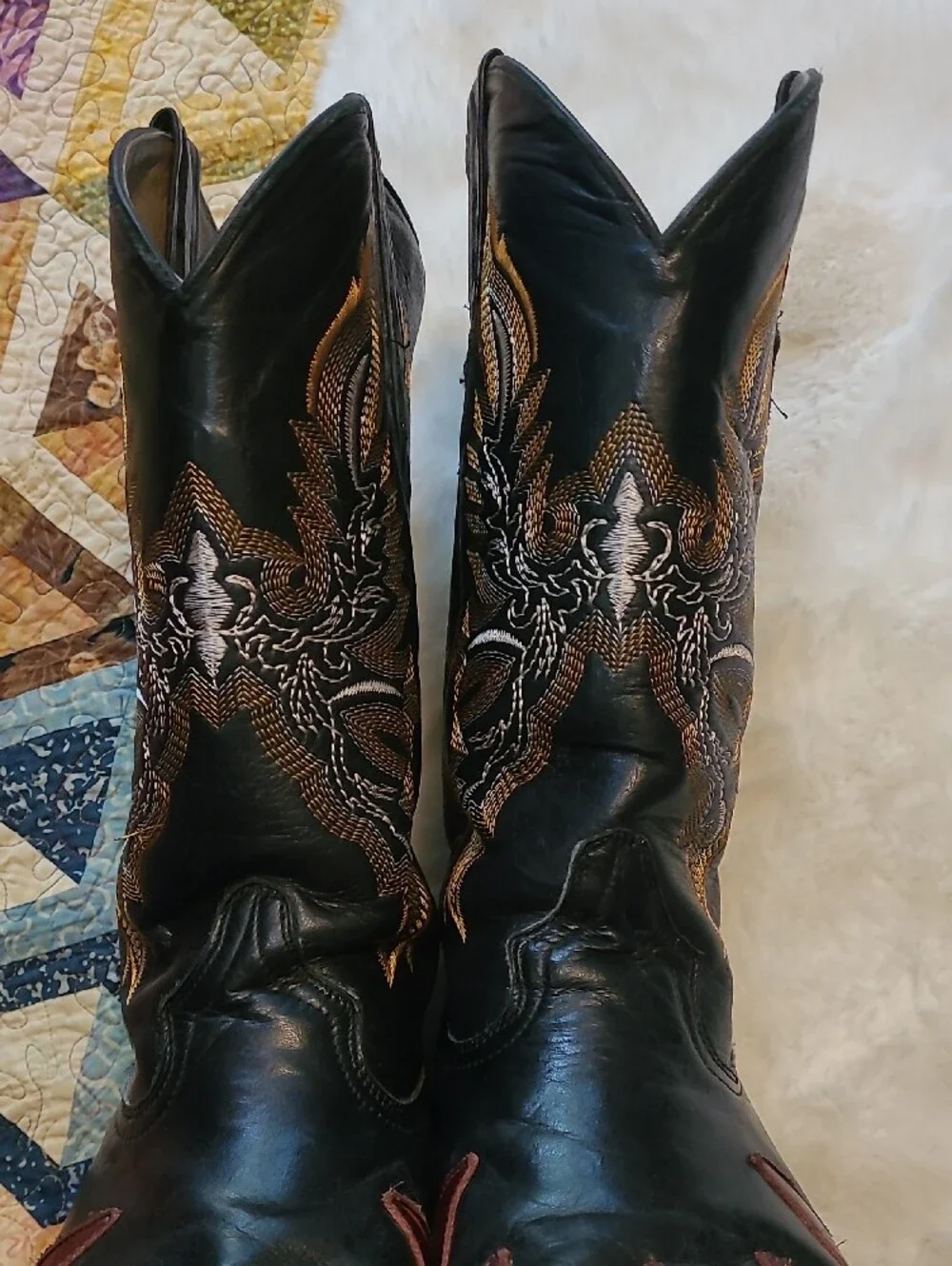 Vintage Lladro Embroidered Leather Flame Cowboy Boots Size 9.5